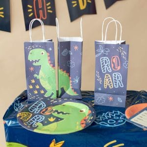 Dinosaur Party Favor Paper Bags with plates
