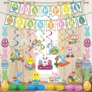 Easter Party Supplies with banner , party swirls and centerpieces