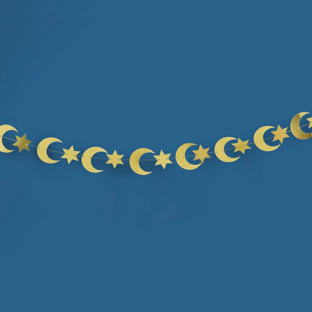 Eid Mubarak Gold Moon and Star Paper Garland