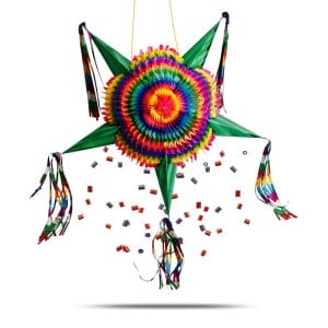 Extra Large Mexican Star Piñata with Green Cones and 30 Ft Rope Included