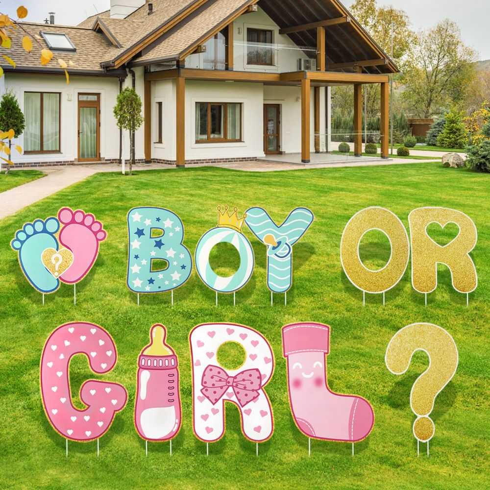 11pcs Gender Reveal Decorations Baby Shower Yard Signs with Stakes SUNBEAUTY