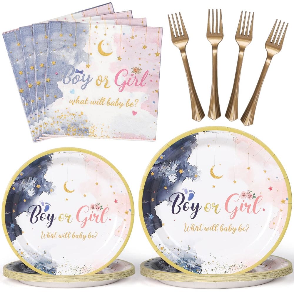 96 Pcs Gender Reveal Party Supplies Boy or Girl Gender Reveal Tableware ...