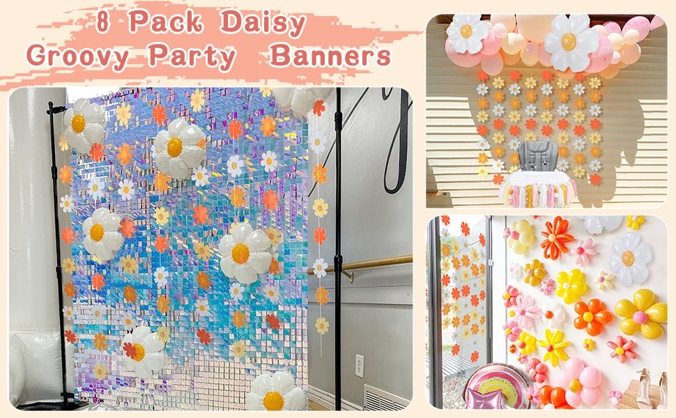 Groovy Boho Party Hanging Banners Retro Hippie Daisy Paper Flower Garland