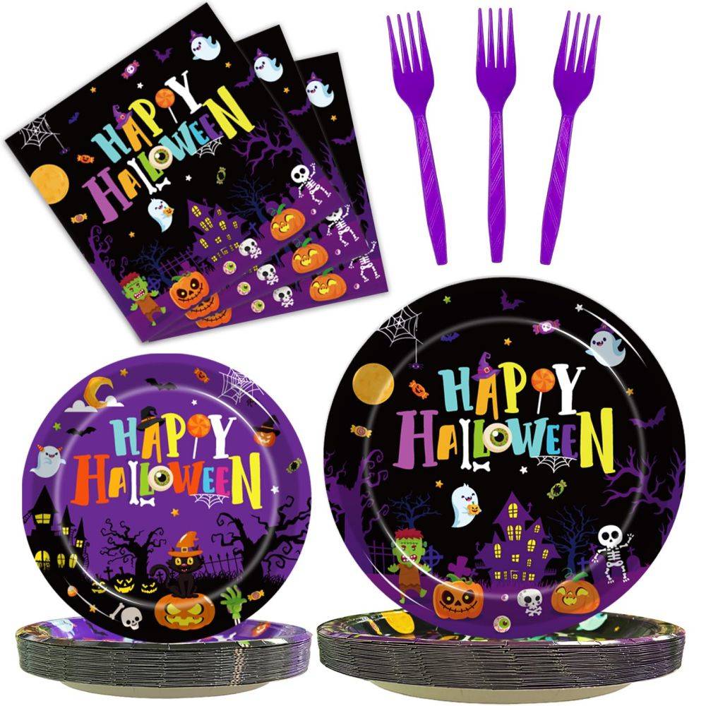 Halloween Party Plates and Napkins Set Halloween Castle Bat Pumpkin