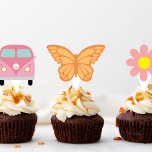 Hippie Party Cupcake Toppers Butterfly Pattern