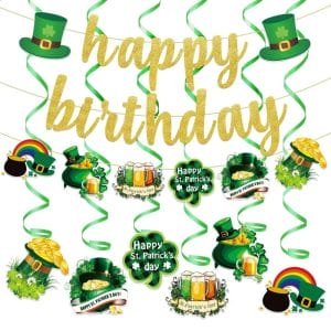 Lucky One Happy Birthday Banner and party swirls