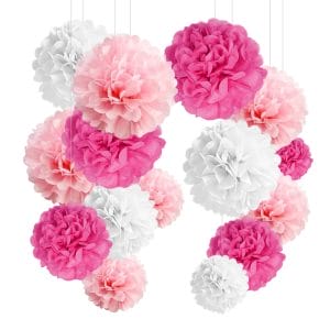 Pack of 24 Pink Pompoms paper flowers decoration