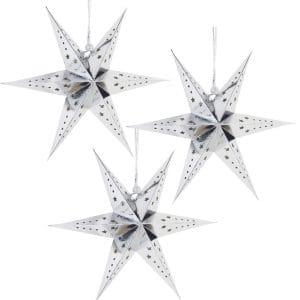 Pack of 3 Silver Six Angle Paper Star