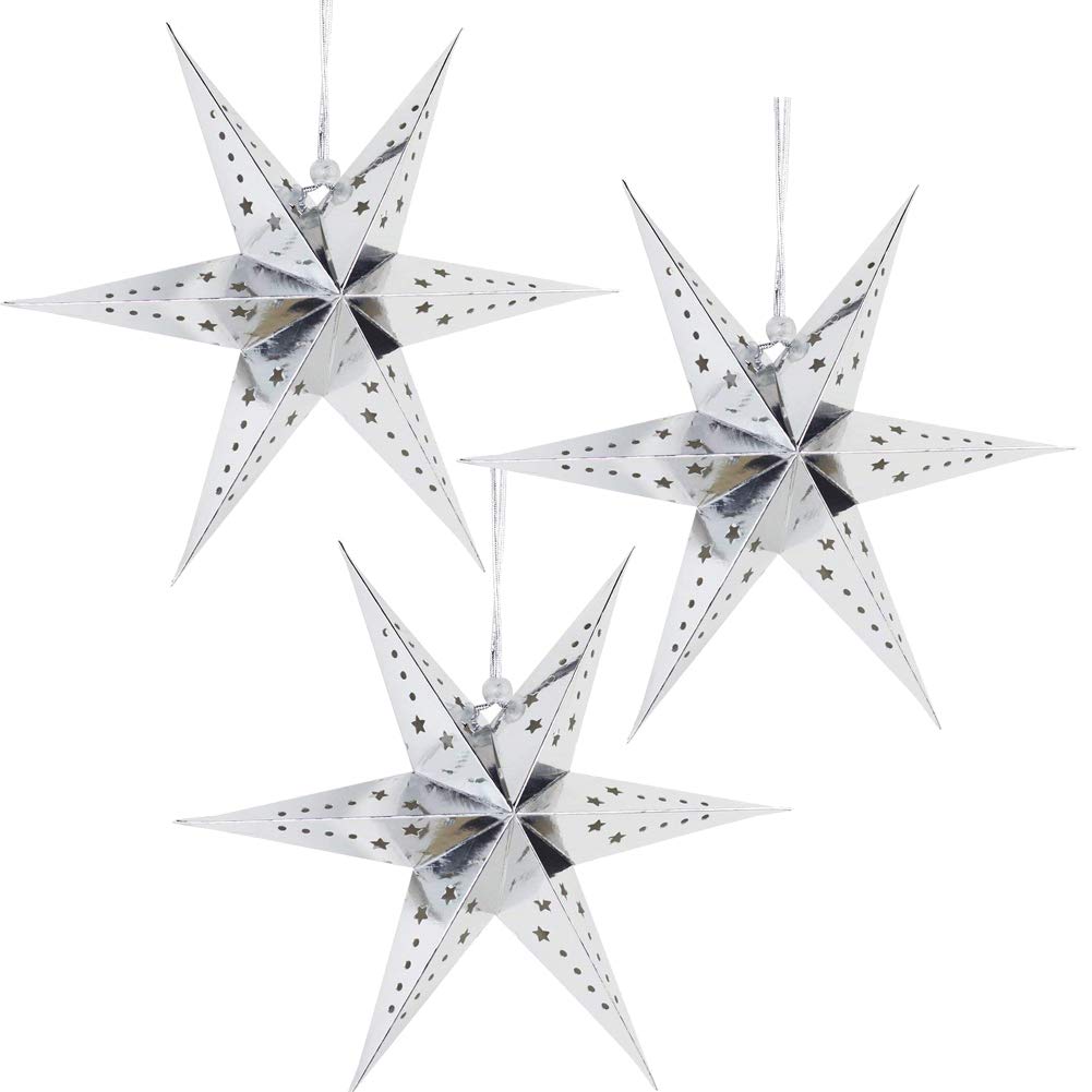 Pack of 3 Silver Six Angle Paper Star Lanterns Custom Bulk Bulk SUNBEAUTY