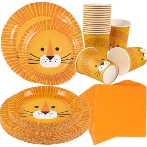 Party Tableware Set with Lion Plates, Cups and Napkins