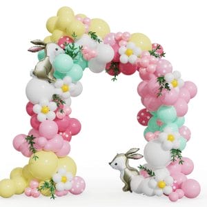 Pastel Balloon Arch with Large Bunny Balloons