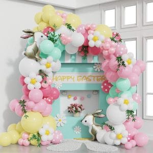 Pastel Balloon Arch with Large Bunny Foil Balloon