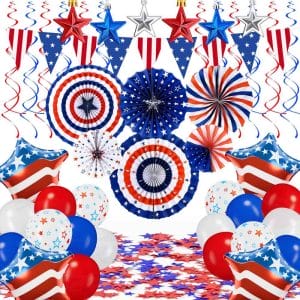 Patriotic Party Decorations Set with Red White Party Supplies