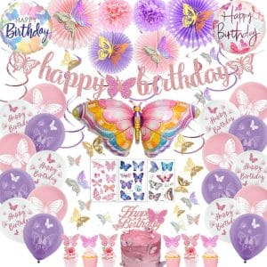 Pink Purple Butterfly Birthday Party Decorations Supplies Kit
