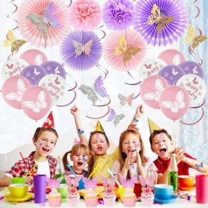 Pink Purple Butterfly Birthday Party Decorations Supplies Kit for kids
