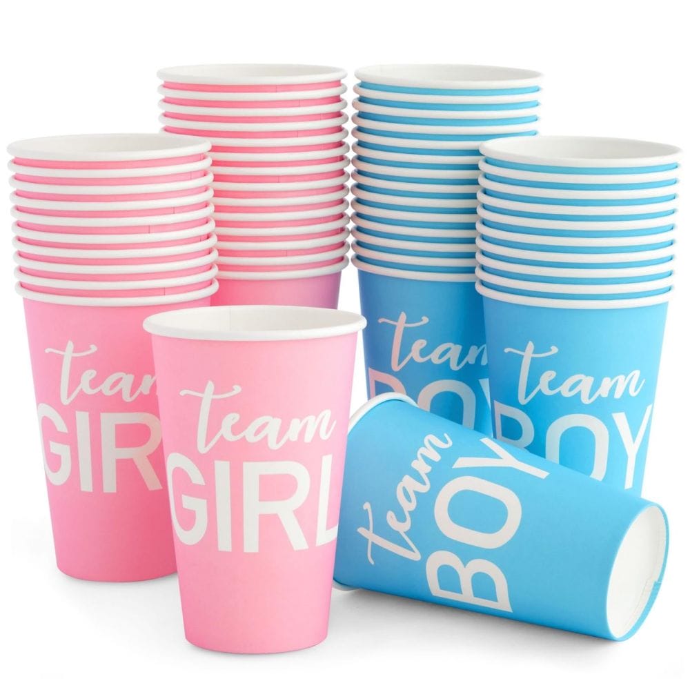 Pink and Blue Paper Party Cups, Gender Reveal Party Supplies 12 oz, 50 Pack SUNBEAUTY
