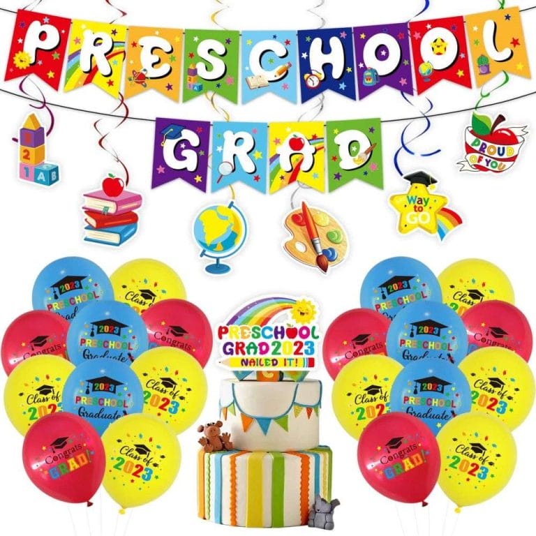 Preschool Graduation Decorations Kit with Grad Banner, Grad Cake Topper, Hanging Swirls