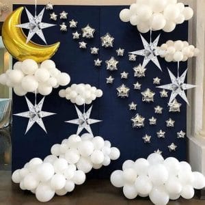 Silver Six Angle Paper Star with Balloons for Home Backdrop decor