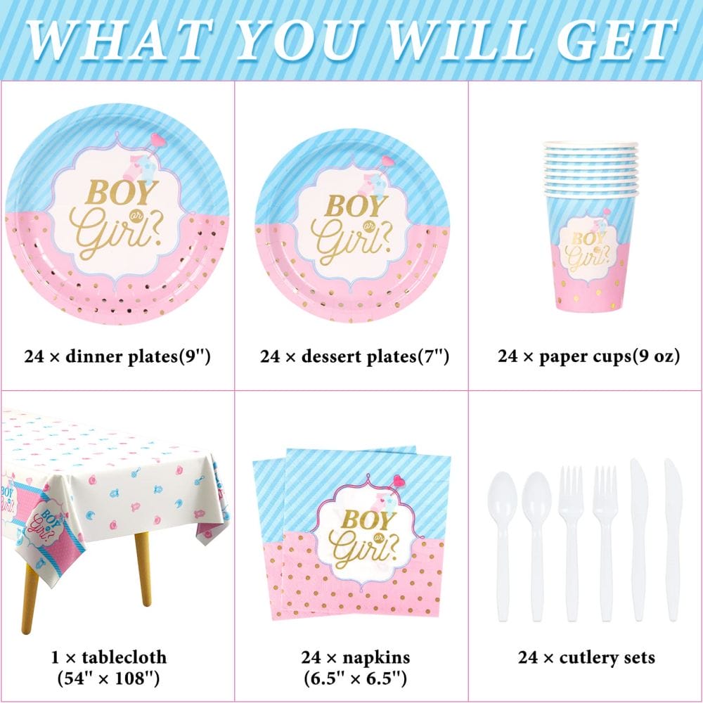 Size Information about Gender Reveal Party Tableware Set