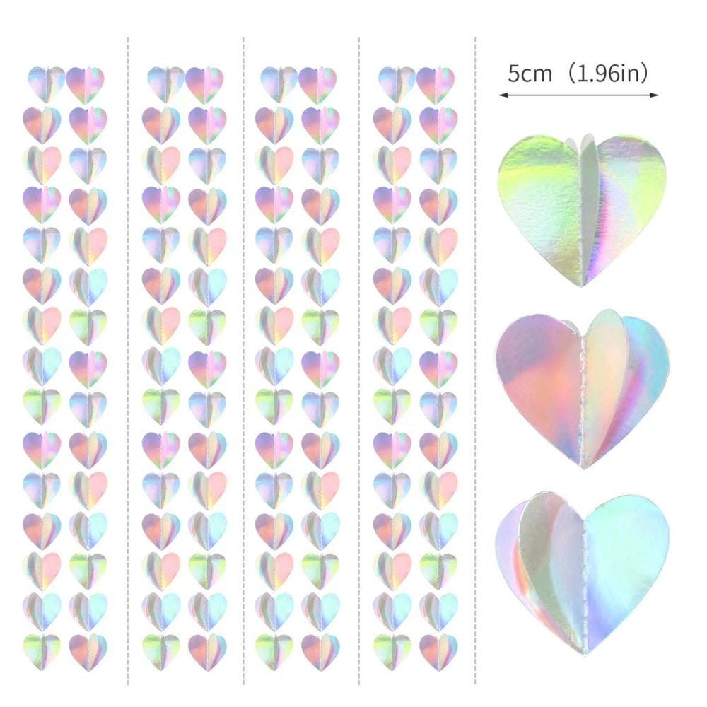 Iridescent Disco-Holographic Party-Decorations Heart-Garland - 39Ft Neon  Wedding Hanging Paper Streamers Banner,Birthday Bachelorette Baby Bridal