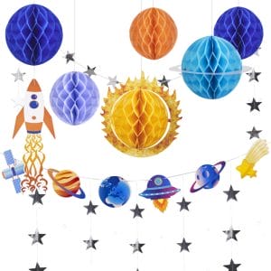 Space Decoration Planet Birthday Decoration Honeycomb with banner and star garland