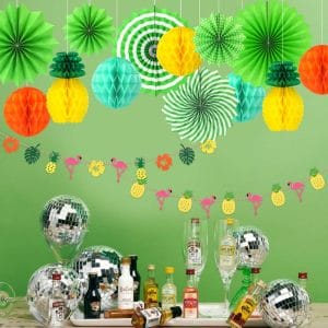 Summer Hawaiian Party Decorations Set with paper fans and banners