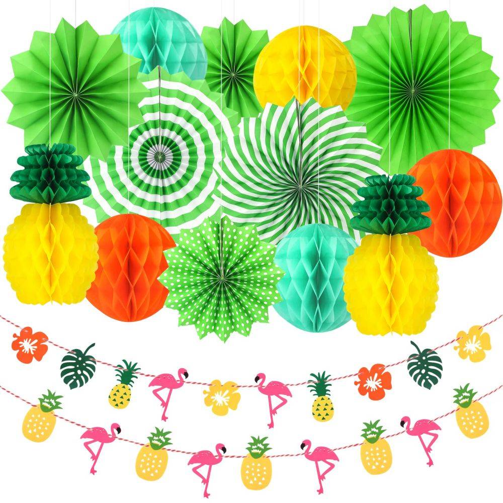 Summer Hawaiian Party Decorations Set Tropical Flamingo Banner Party
