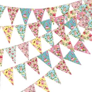 Tea Floral Party Paper Bunting Decor Outdoor Bunting Banner Floral Pennant
