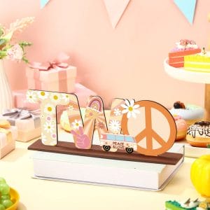 Two Groovy Letter Sign Wooden Centerpiece