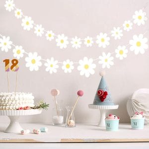 White Daisy Boho Banner Party Decorations Groovy Party Favors for Spring