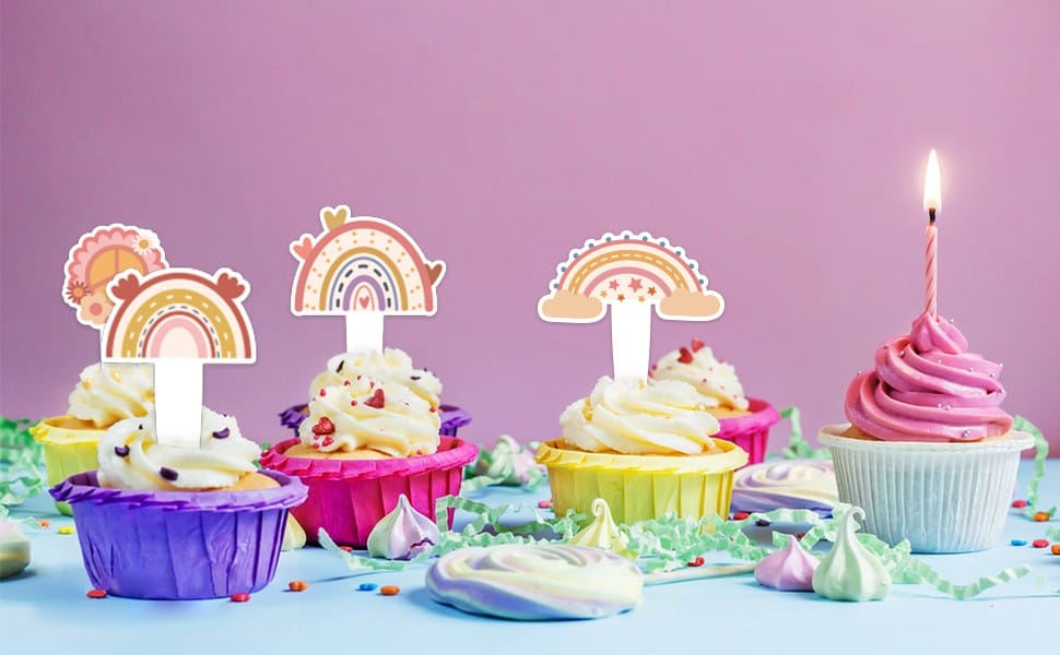 boho rainbow cupcake toppers colorful cupcake