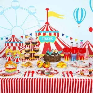 circus theme party supplies with cute party items