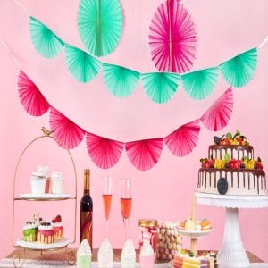 decorative pink and green paper fan garland for birthday