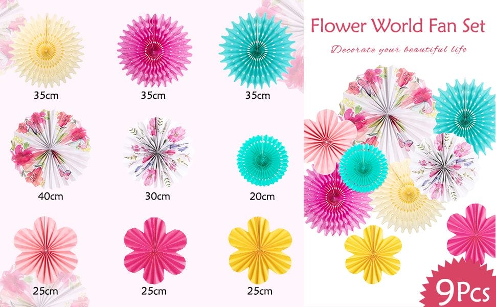 flower decorative paper fans set