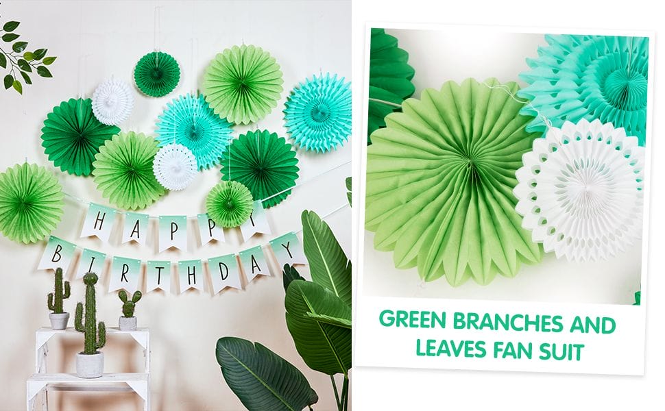 green decorative paper fans suit for birthday party