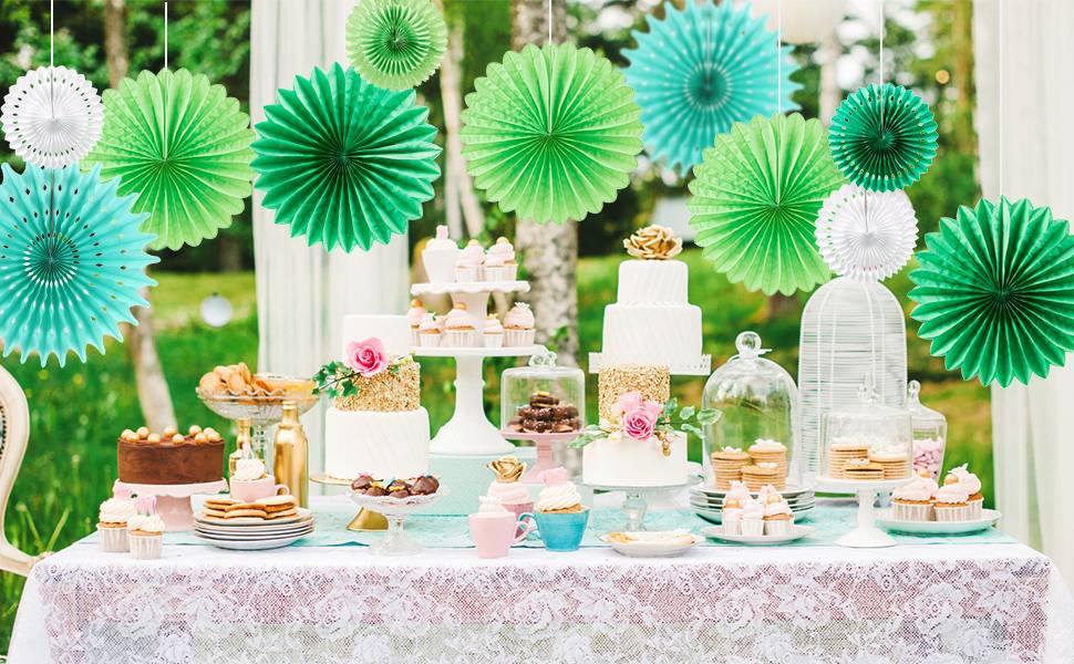 green round paper fans for outdoor party