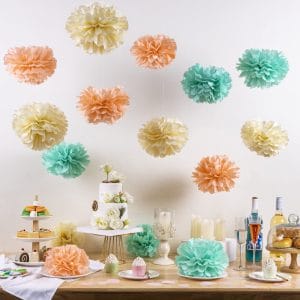 paper pom poms decoration set for wedding, bridal shower, baby shower, birthday or home decor