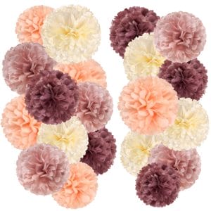pink yellow and brown tissue pompoms