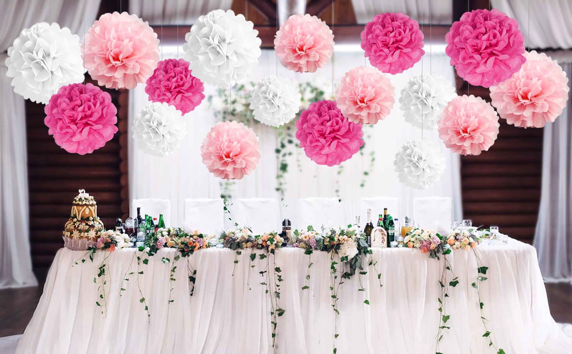 pompom paper flowers for wedding party decorations