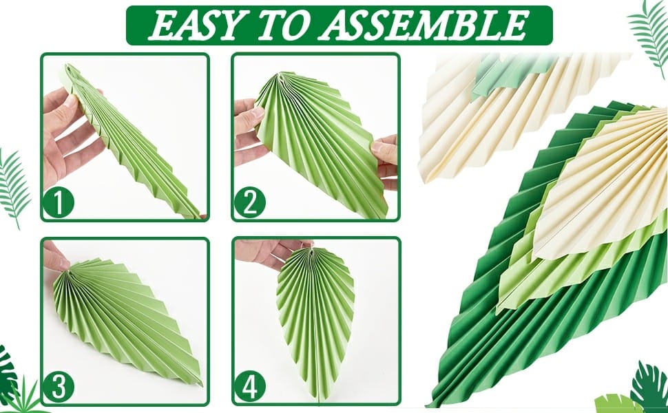 steps of making green leaf folding fan