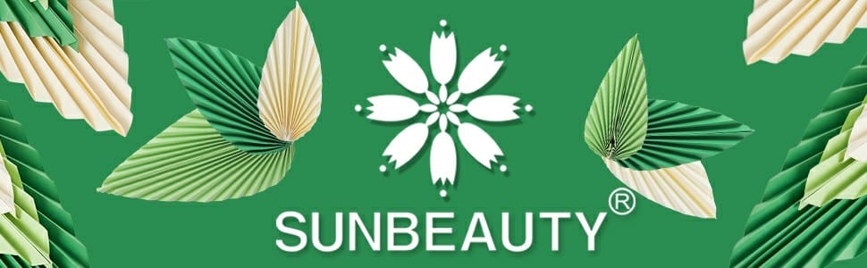 sunbeauty logo with green leaves paper fans