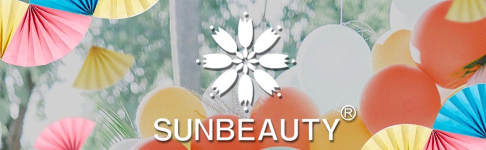 sunbeauty logo with paper fan garland