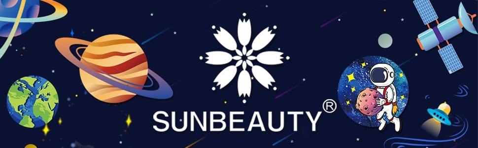 sunbeauty logo with planet theme party decorations