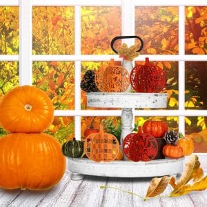 wooden pumpkin table centerpieces for fall party
