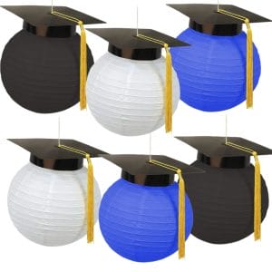 Blue Black White Graduation Cap Paper Lanterns Grad cap paper lanterns
