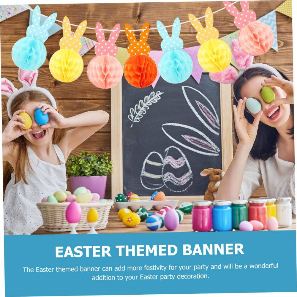 Bunny Banner Themed Decoration Egg Spring Mantel Prop Paper easter decorations kid