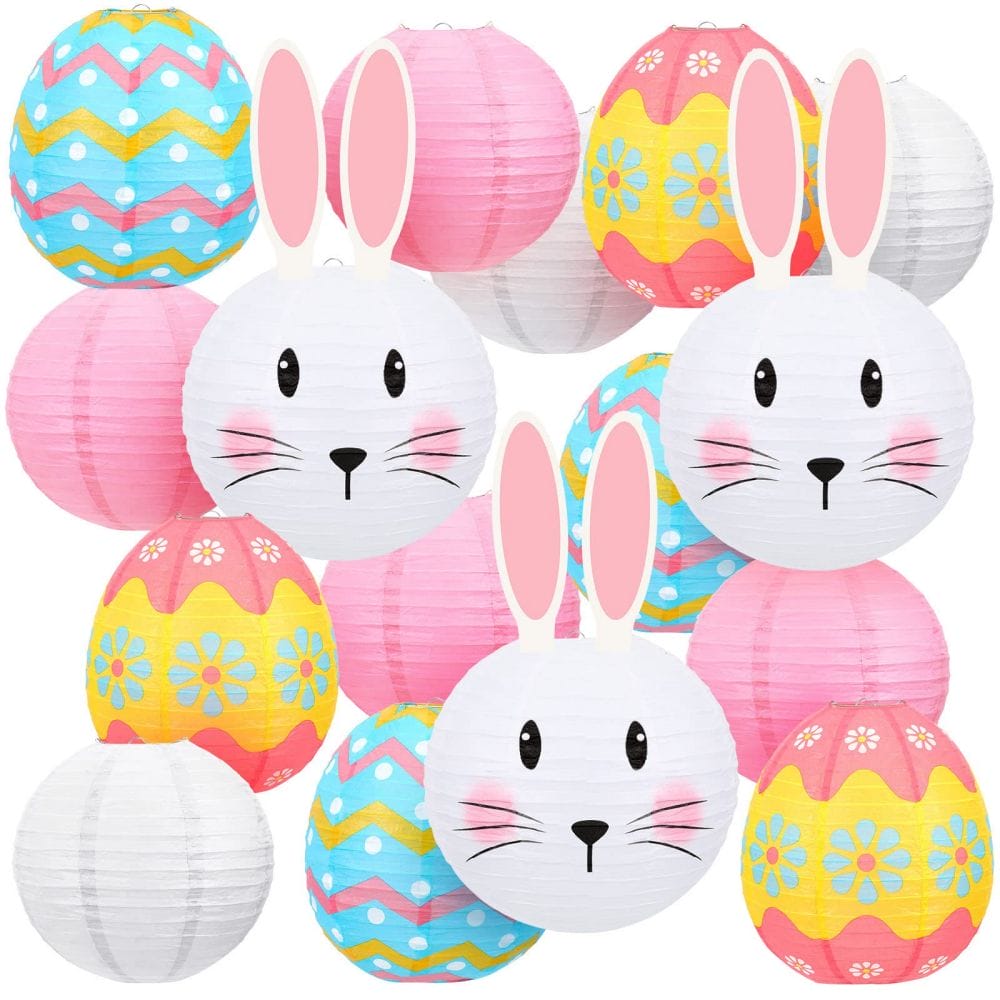 Wenqik 48 Pcs Easter Paper Lanterns Egg Shaped Party Decorations 10 Inch Flower Dot Decorative Hanging Lanterns For Easter Home Birthday Party Supplies, 6 Styles