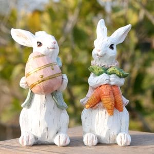 Easter White 2pcs Spring Home Decor Bunny Figurines