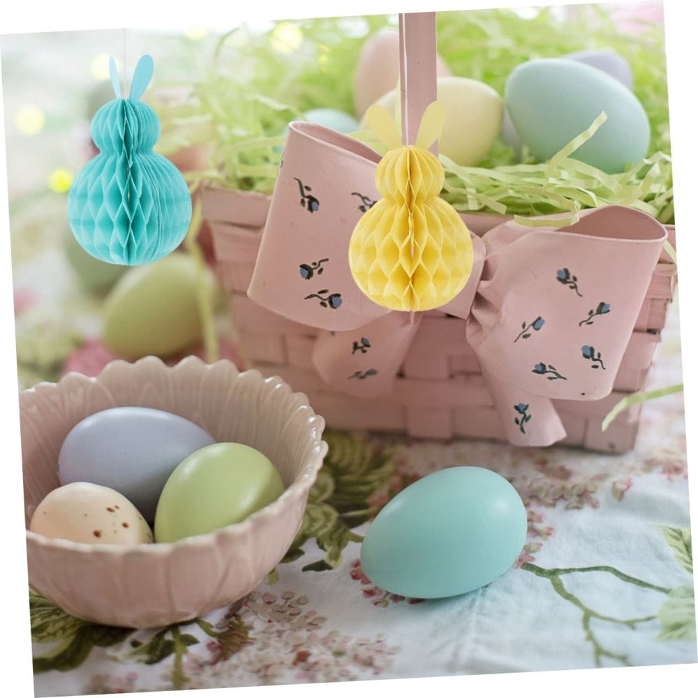 Easter paper bunny decorations with Easter eggs