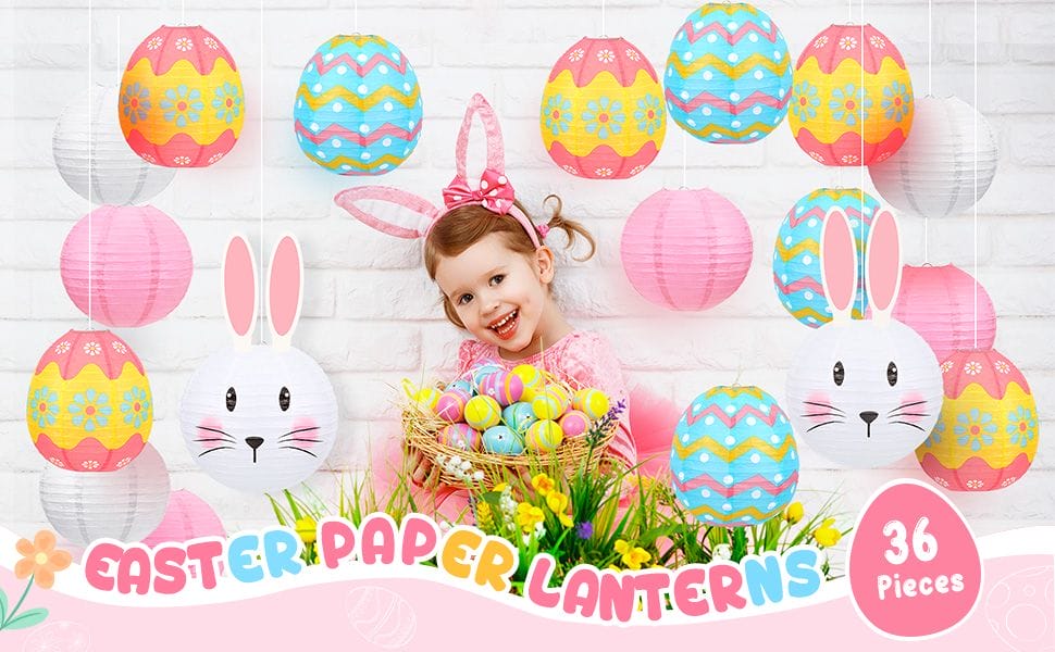 Easter paper lanterns decorations with little girl